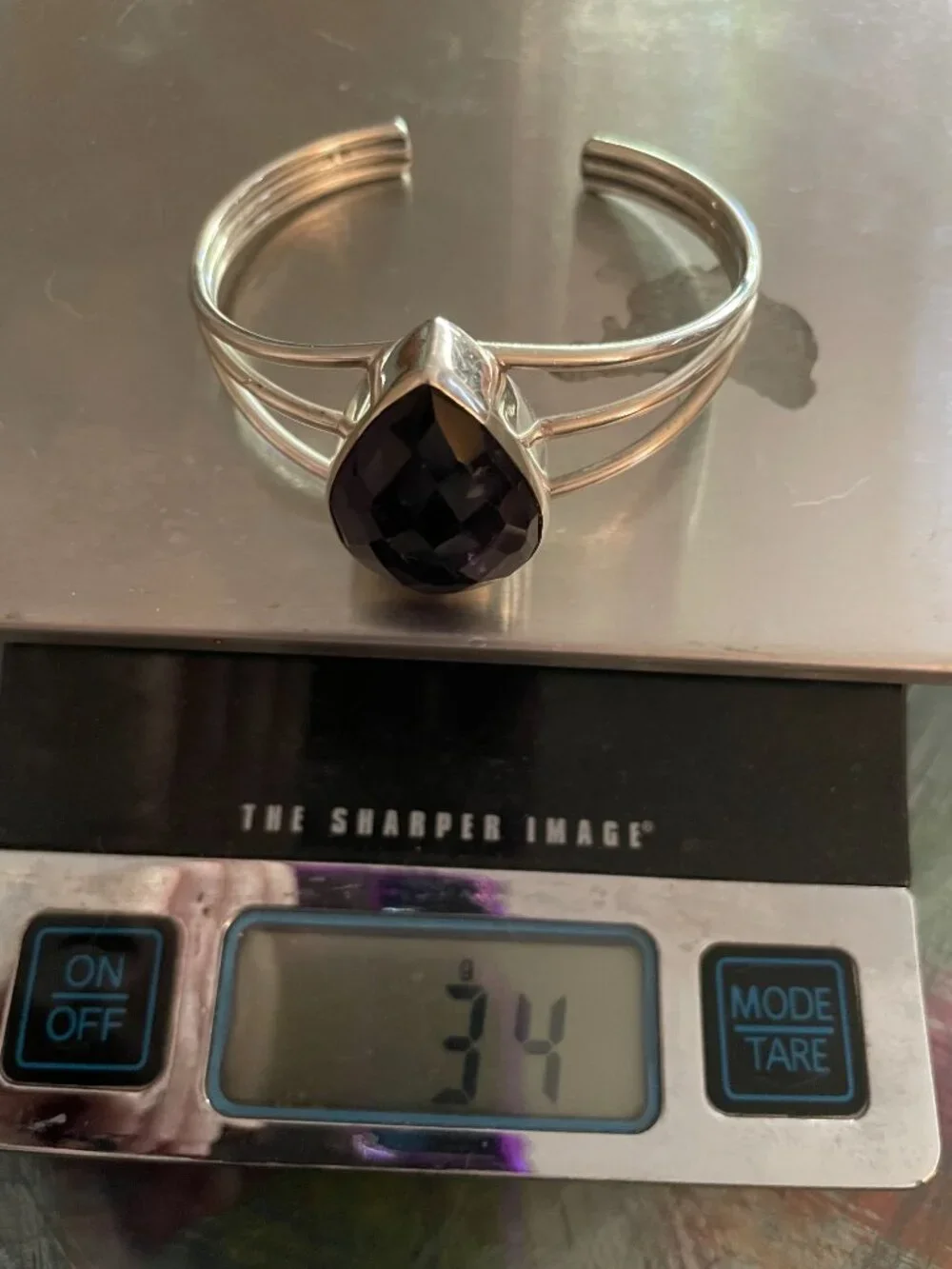 Vintage Silver Bracelet Cuff Amethyst Artisan Handmade Faceted Y2K 1990s 2000s